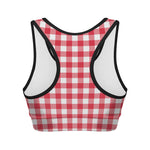 Raspberry Red And White Gingham Print Women's Sports Bra