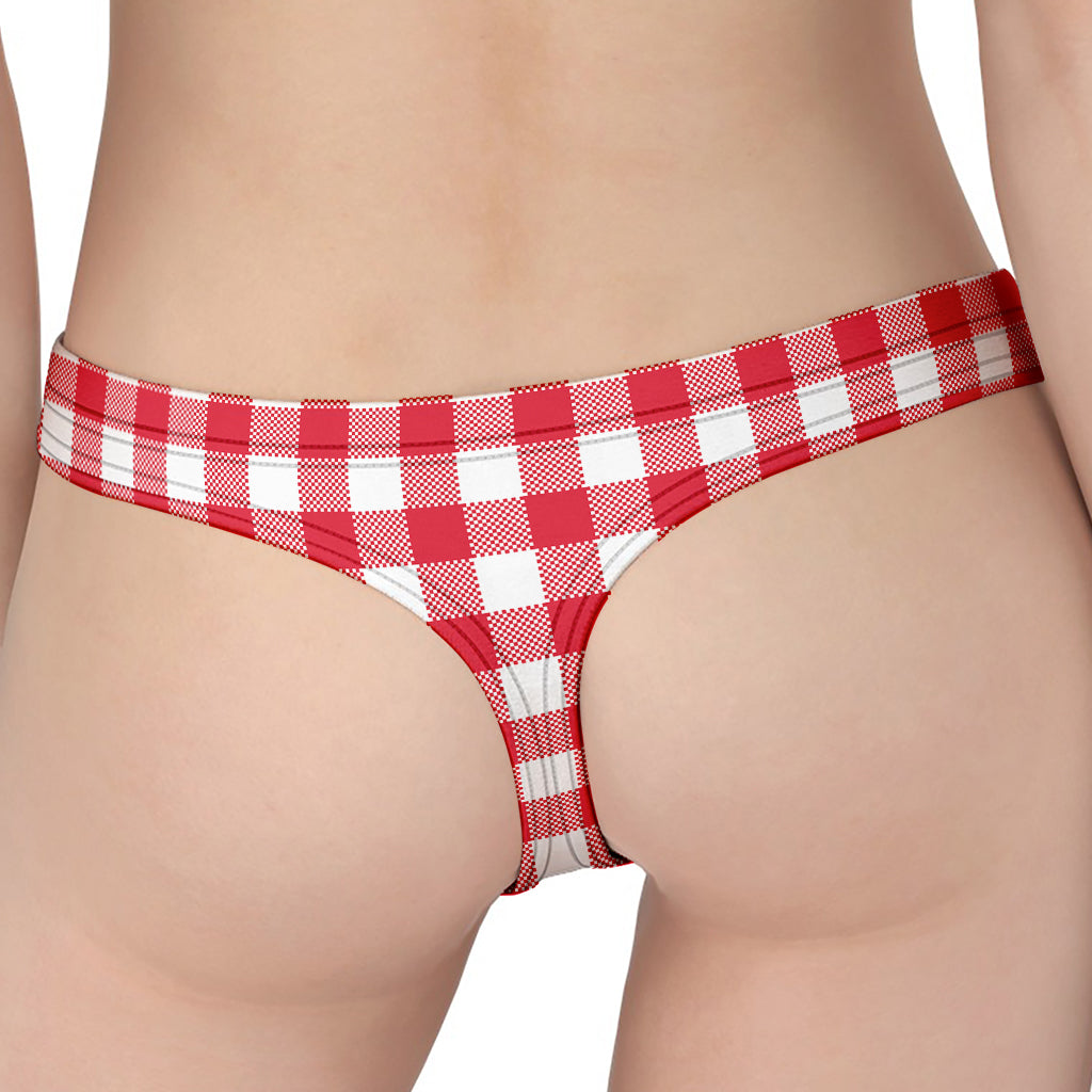 Raspberry Red And White Gingham Print Women's Thong