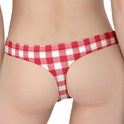 Raspberry Red And White Gingham Print Women's Thong