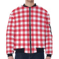Raspberry Red And White Gingham Print Zip Sleeve Bomber Jacket