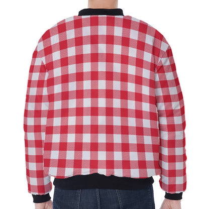 Raspberry Red And White Gingham Print Zip Sleeve Bomber Jacket