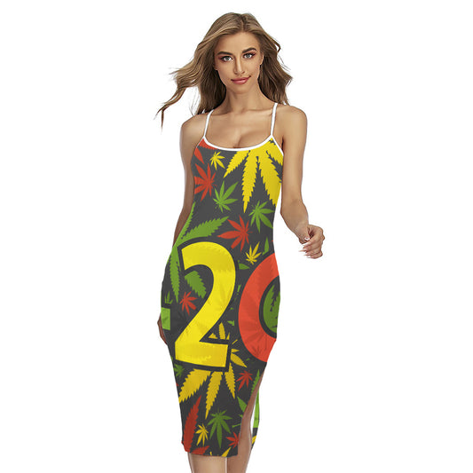 Rasta 420 Print Cross Back Cami Dress