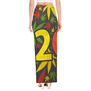 Rasta 420 Print High Slit Maxi Skirt