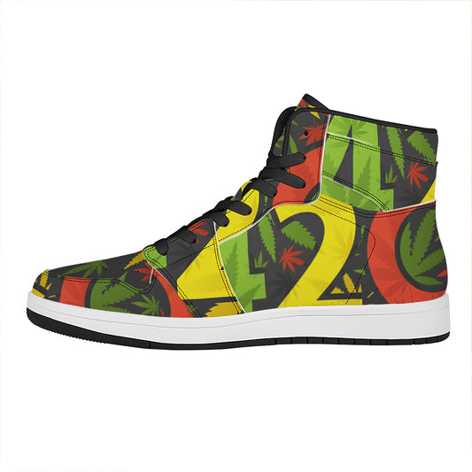 Rasta 420 Print High Top Leather Sneakers