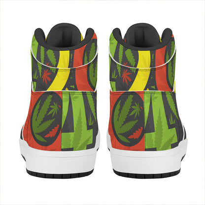 Rasta 420 Print High Top Leather Sneakers