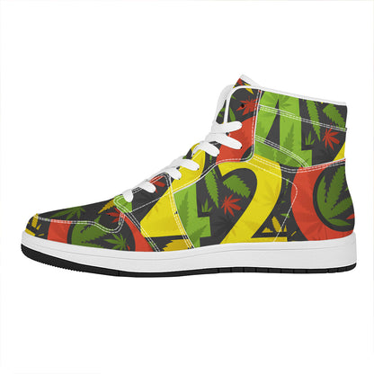 Rasta 420 Print High Top Leather Sneakers