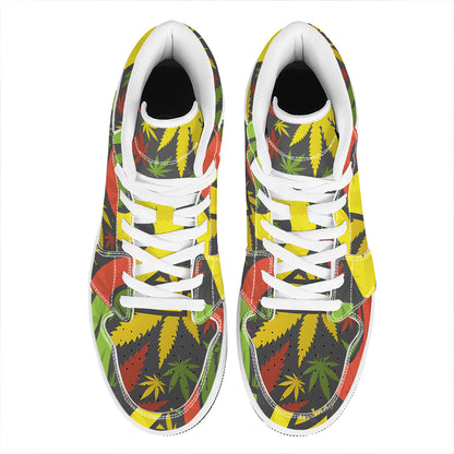 Rasta 420 Print High Top Leather Sneakers