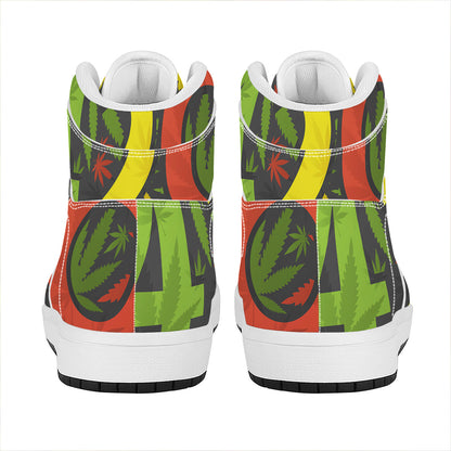 Rasta 420 Print High Top Leather Sneakers