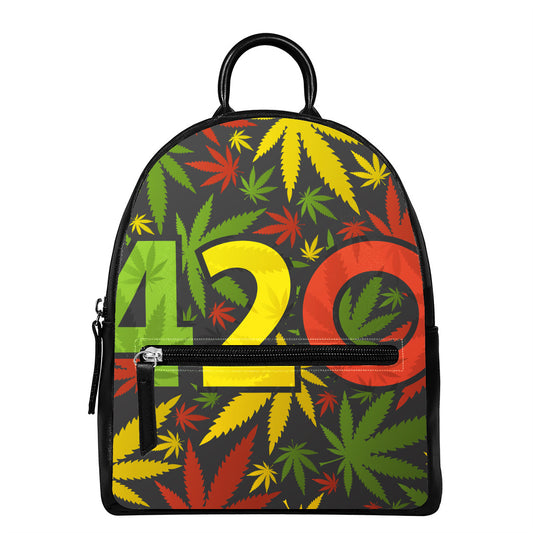 Rasta 420 Print Leather Backpack