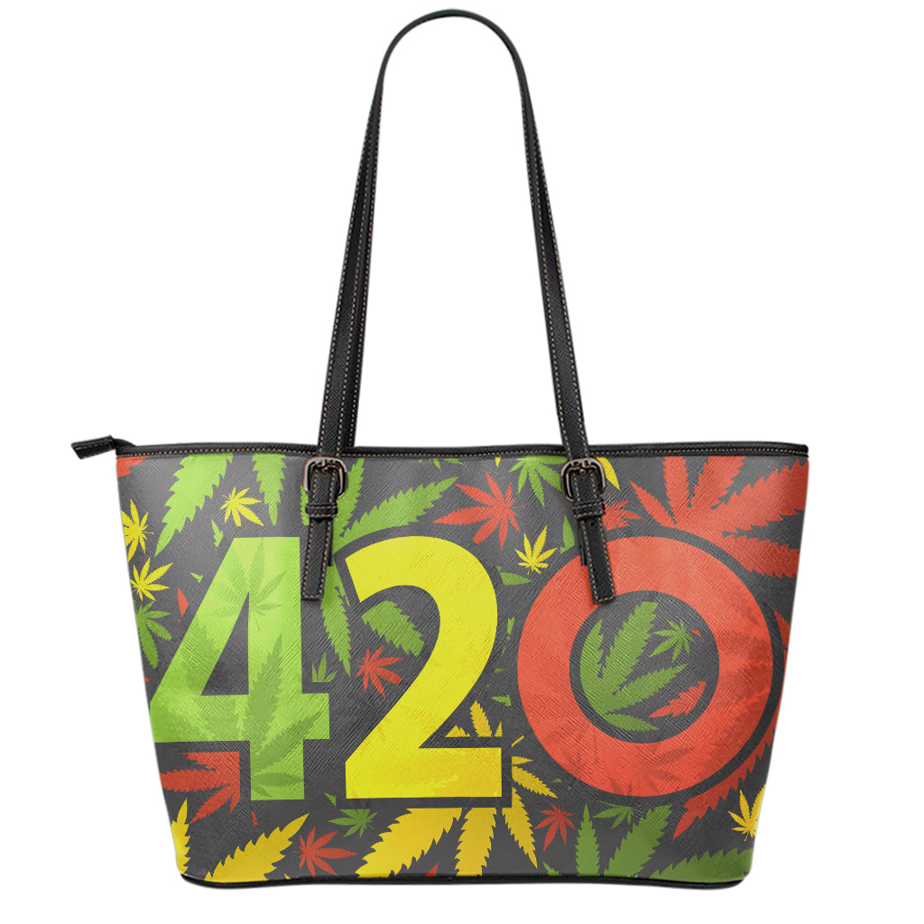 Rasta 420 Print Leather Tote Bag