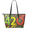 Rasta 420 Print Leather Tote Bag