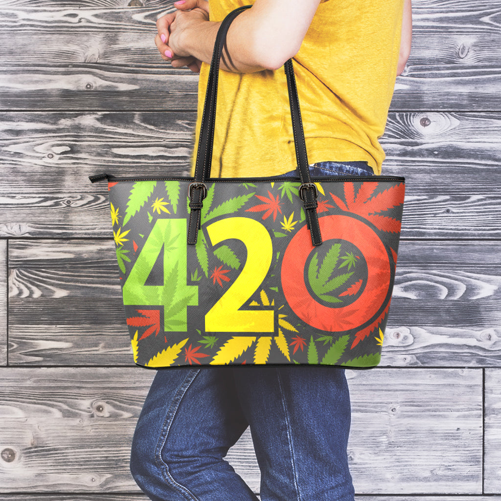 Rasta 420 Print Leather Tote Bag