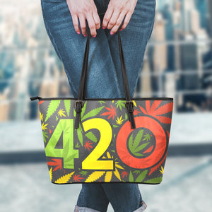 Rasta 420 Print Leather Tote Bag