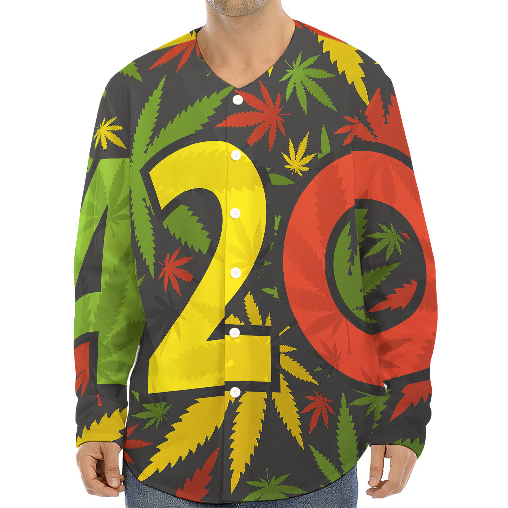 Rasta 420 Print Long Sleeve Baseball Jersey