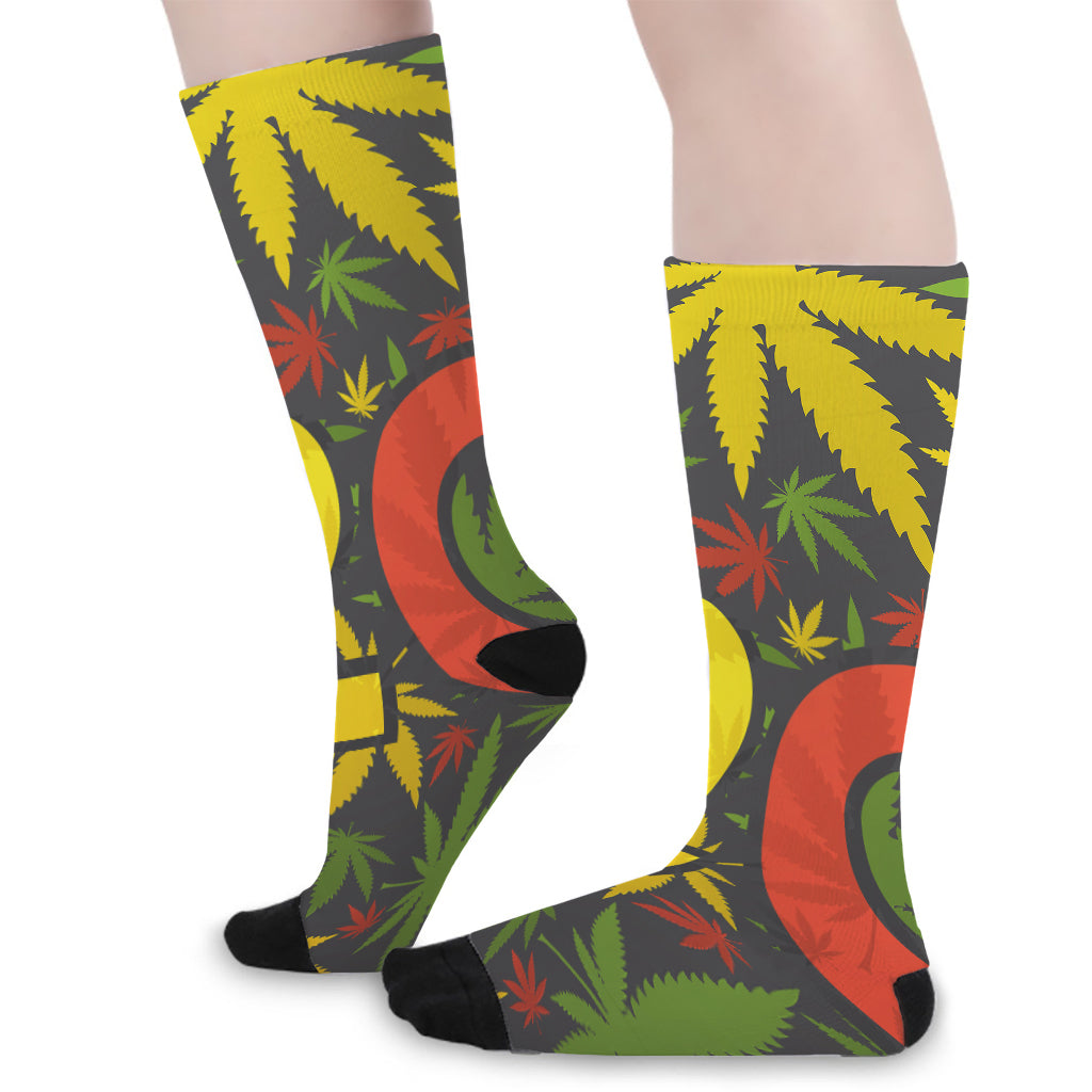 Rasta 420 Print Long Socks