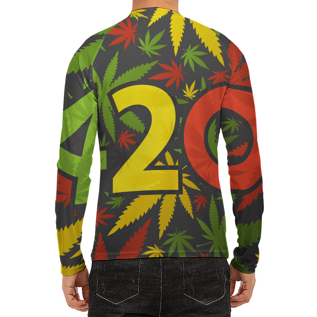 Rasta 420 Print Men's Long Sleeve Rash Guard