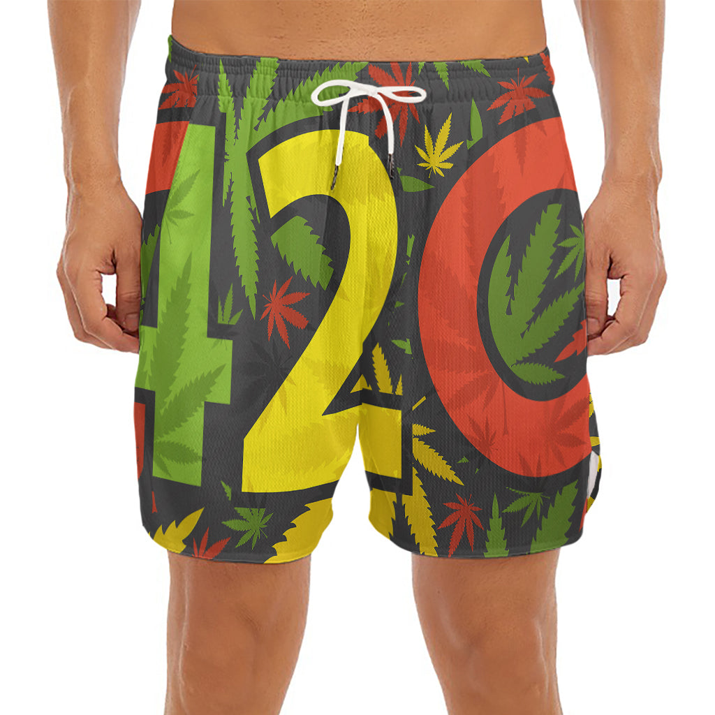 Rasta 420 Print Men's Split Running Shorts