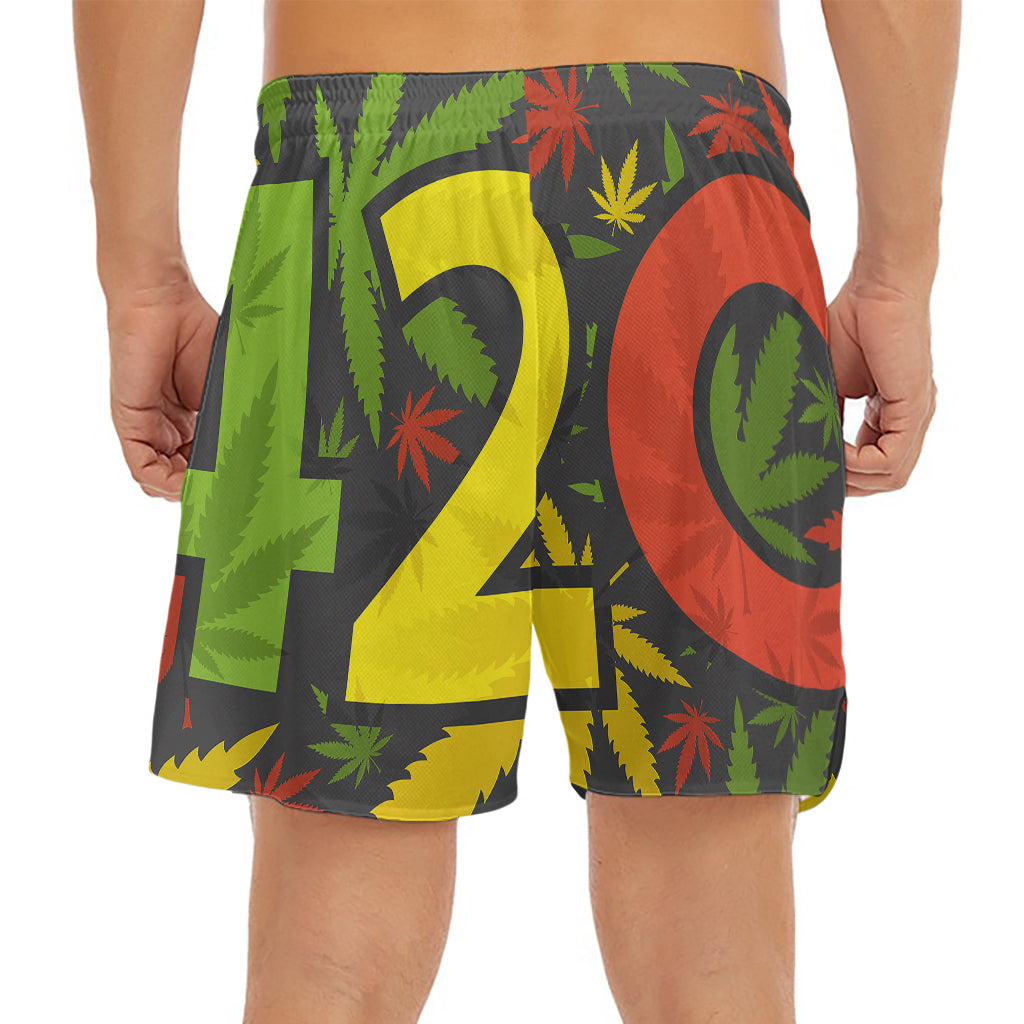 Rasta 420 Print Men's Split Running Shorts