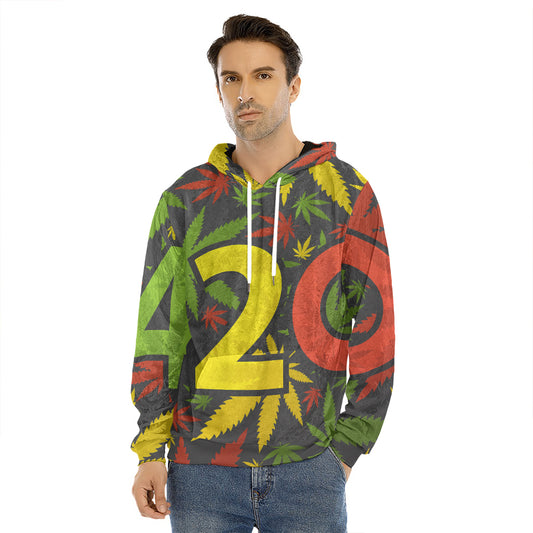 Rasta 420 Print Men's Velvet Pullover Hoodie