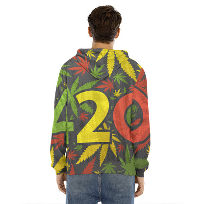 Rasta 420 Print Men's Velvet Pullover Hoodie