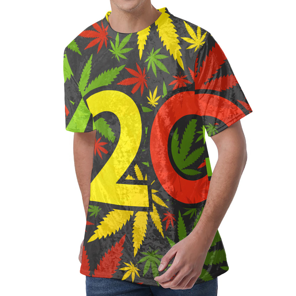 Rasta 420 Print Men's Velvet T-Shirt