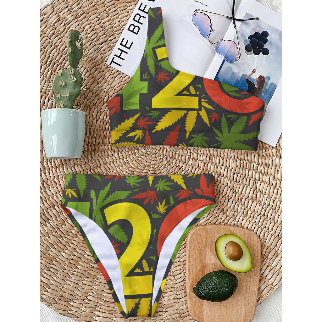 Rasta 420 Print One Shoulder Bikini Top