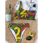 Rasta 420 Print One Shoulder Bikini Top