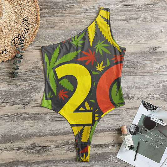 Rasta 420 Print One Shoulder Bodysuit