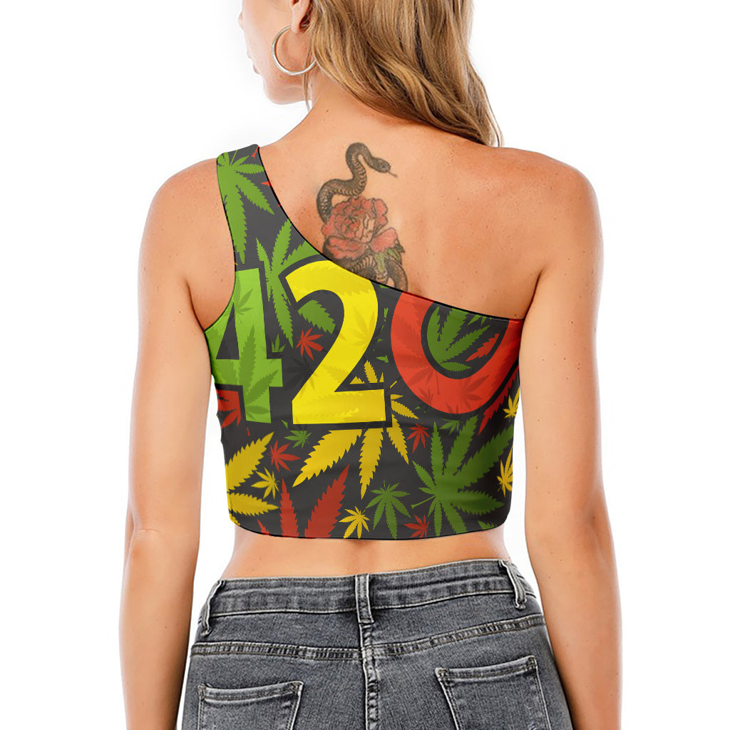 Rasta 420 Print One Shoulder Crop Top