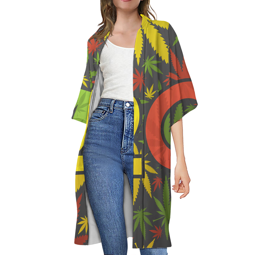 Rasta 420 Print Open Front Beach Cover Up