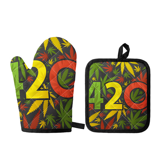 Rasta 420 Print Oven Mitt And Pot Holder Set