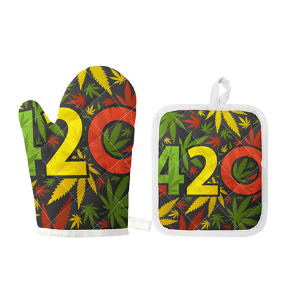 Rasta 420 Print Oven Mitt And Pot Holder Set