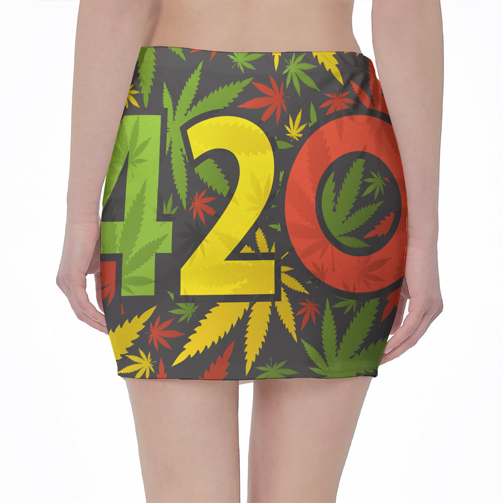 Rasta 420 Print Pencil Mini Skirt