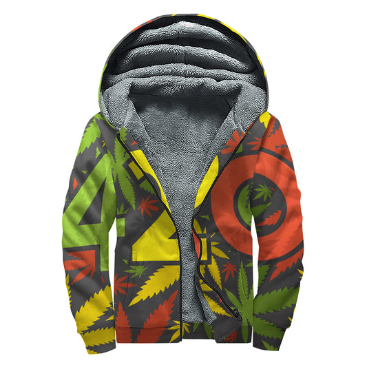 Rasta 420 Print Sherpa Lined Zip Up Hoodie