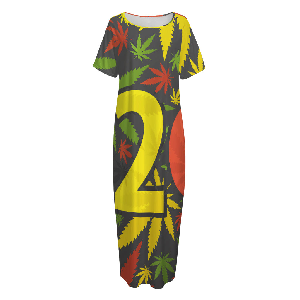 Rasta 420 Print Short Sleeve Long Nightdress