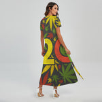 Rasta 420 Print Short Sleeve Maxi Dress