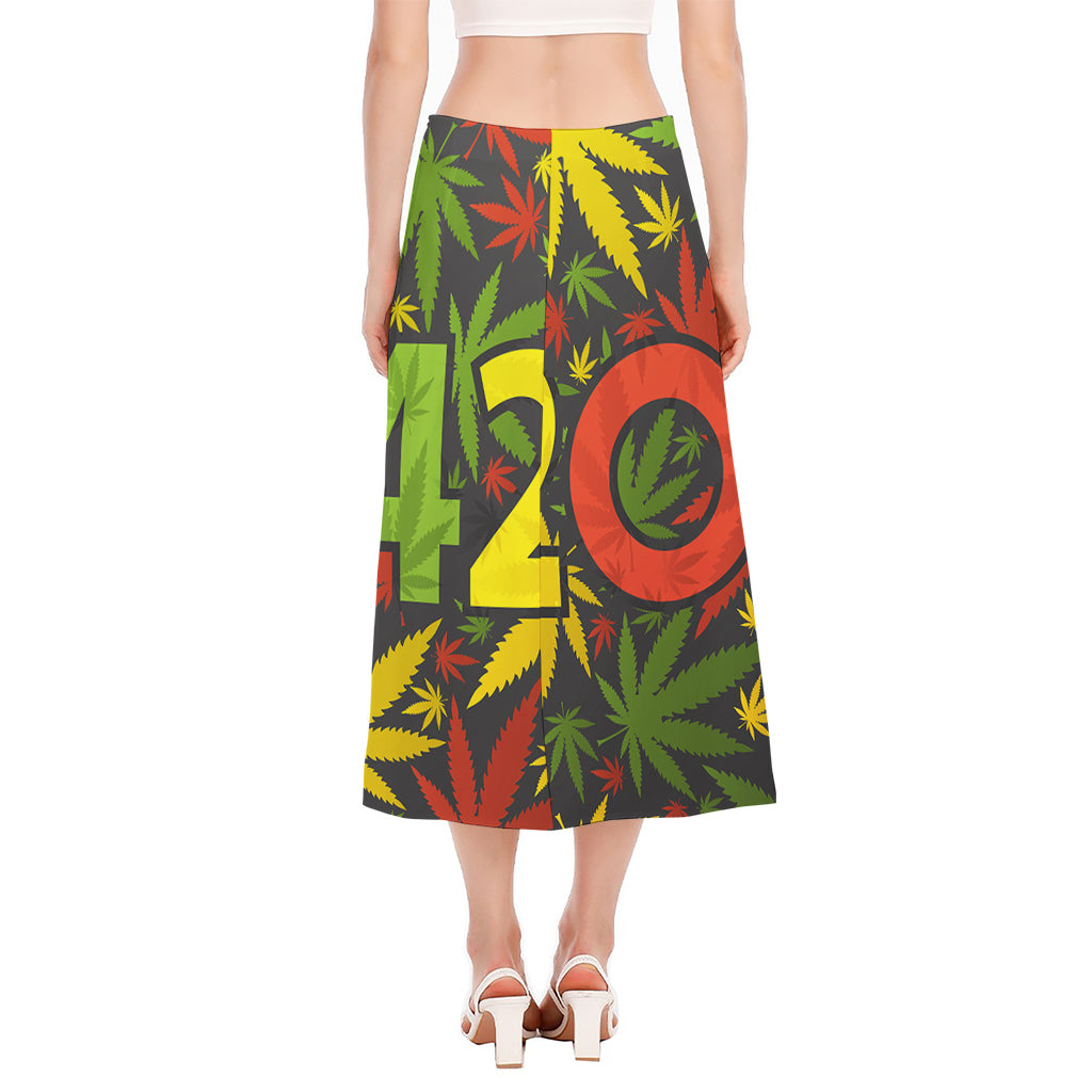 Rasta 420 Print Side Slit Midi Skirt