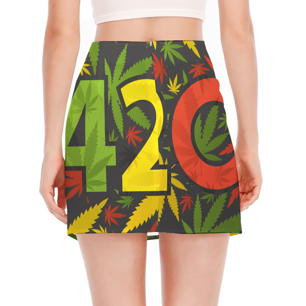 Rasta 420 Print Side Slit Mini Skirt