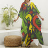 Rasta 420 Print Silk V-Neck Kaftan Dress