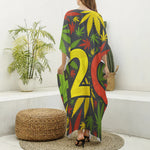 Rasta 420 Print Silk V-Neck Kaftan Dress