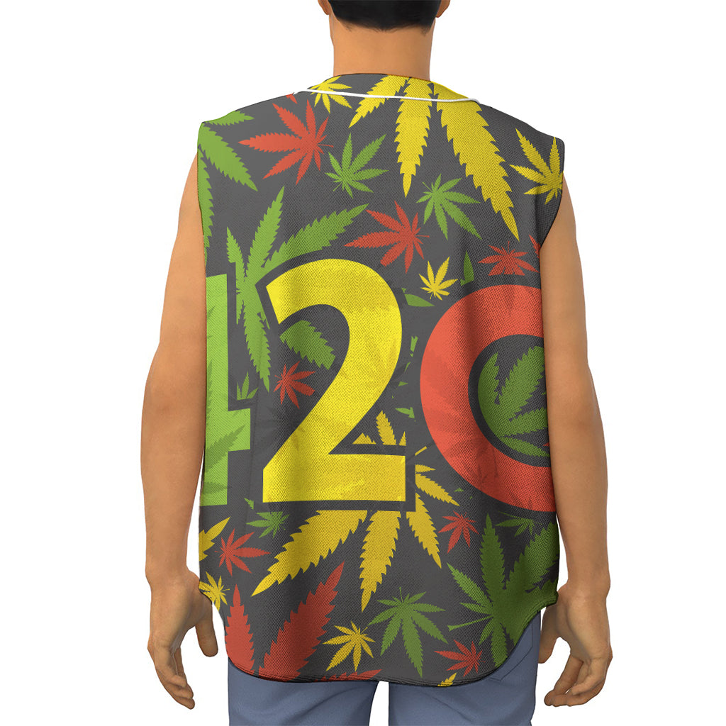 Rasta 420 Print Sleeveless Baseball Jersey