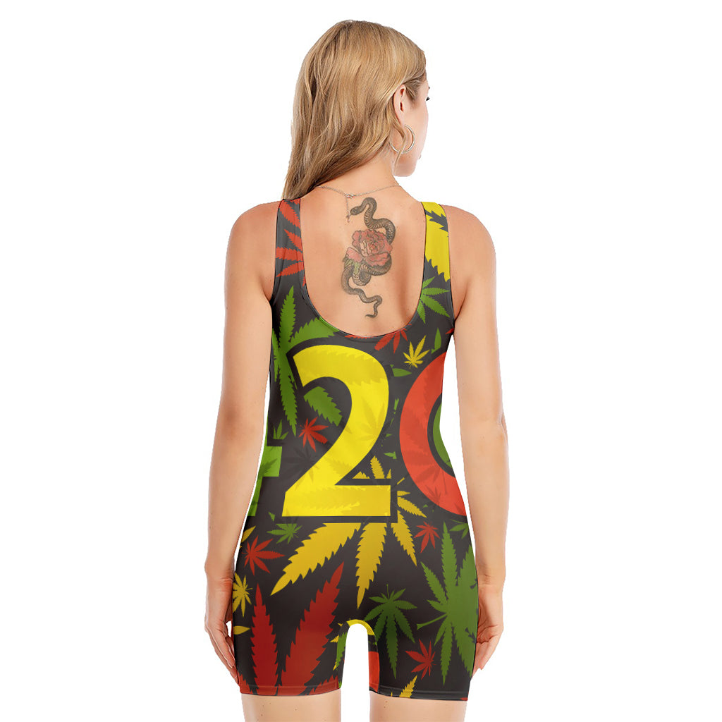 Rasta 420 Print Sleeveless One Piece Swimsuit