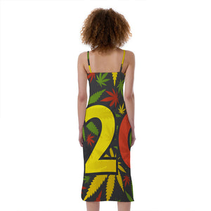 Rasta 420 Print Slim Fit Midi Cami Dress