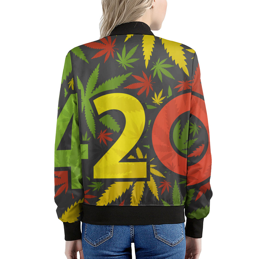 Rasta 420 Print Women's Bomber Jacket