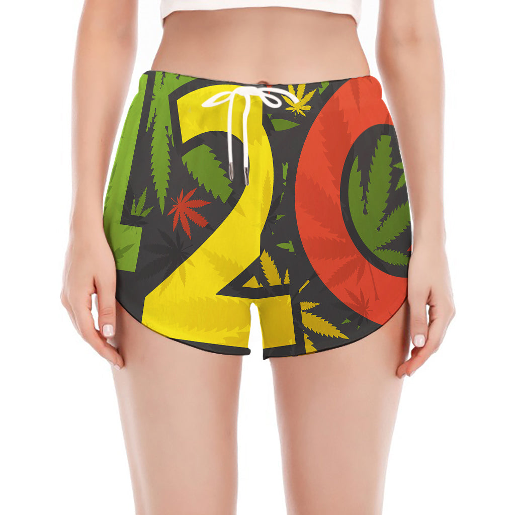 Rasta 420 Print Women's Split Running Shorts