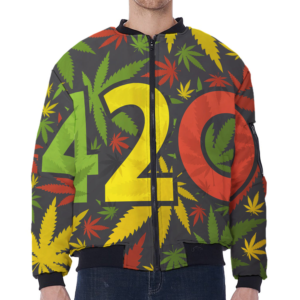 Rasta 420 Print Zip Sleeve Bomber Jacket