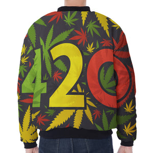 Rasta 420 Print Zip Sleeve Bomber Jacket