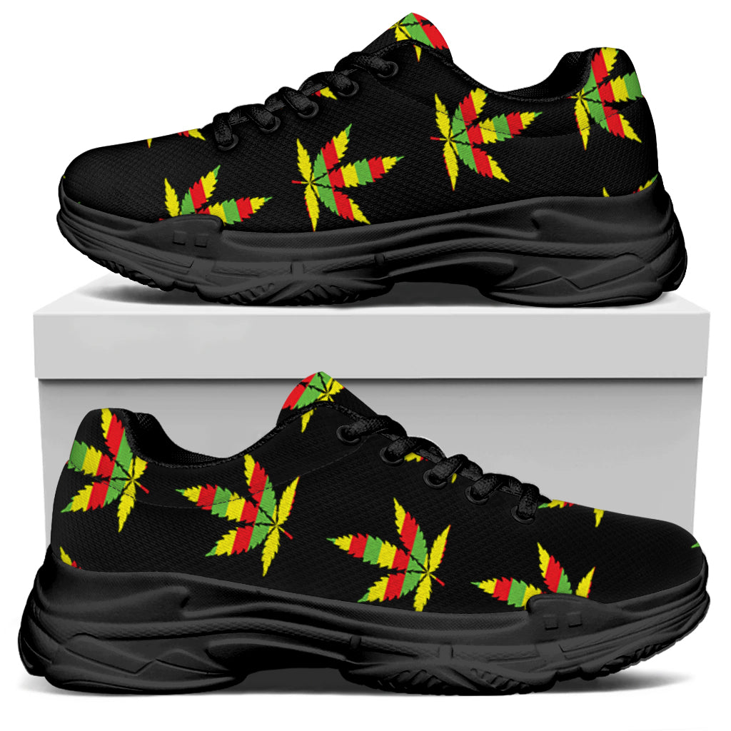 Rasta Flag Pattern Print Black Chunky Shoes