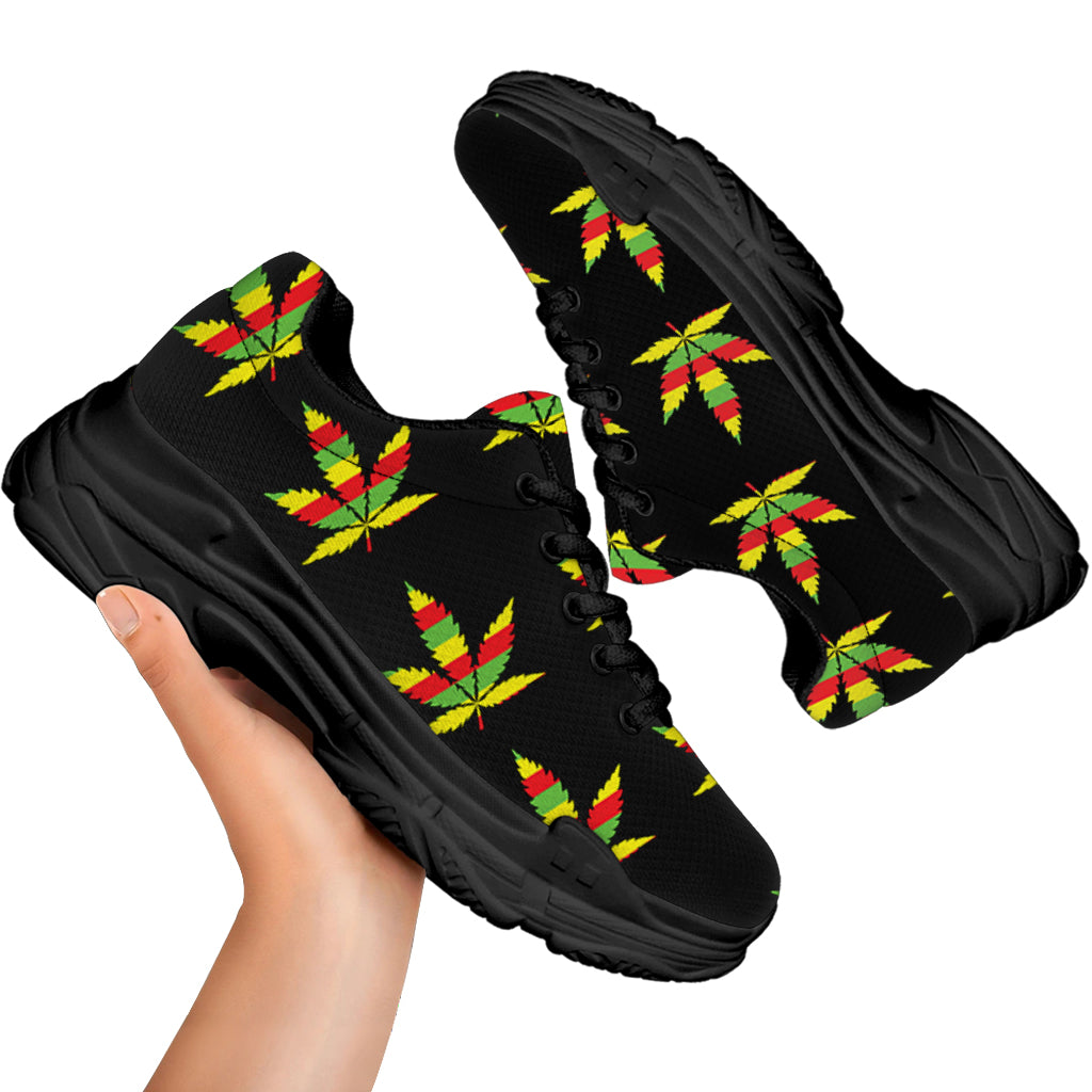 Rasta Flag Pattern Print Black Chunky Shoes