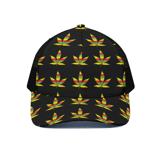 Rasta Flag Pattern Print Black Mesh Trucker Cap